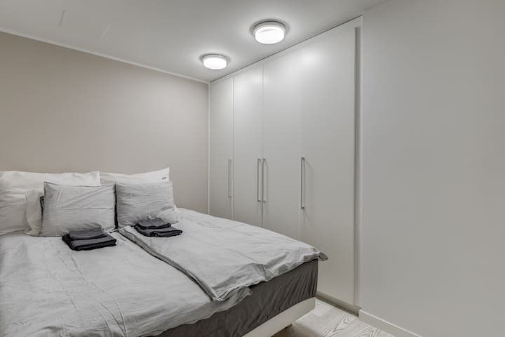 Cupboard space in the downstairs bedroom.