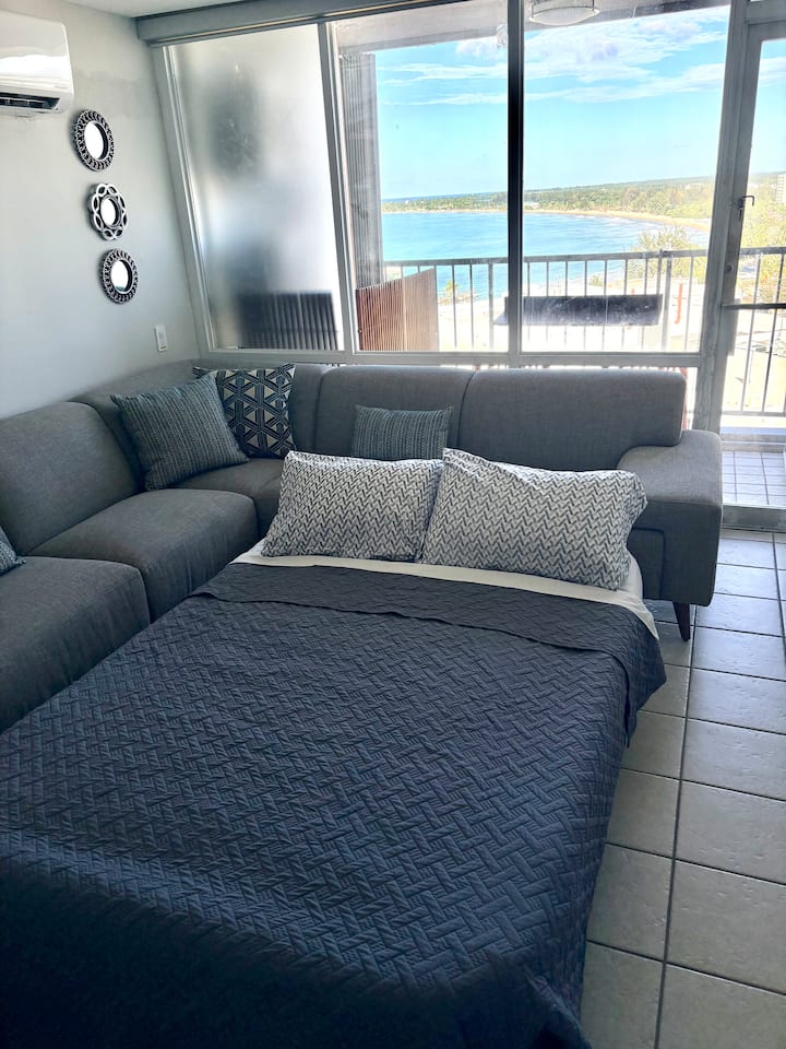 Additional sleeping with double thick air mattress or sofa in living room.