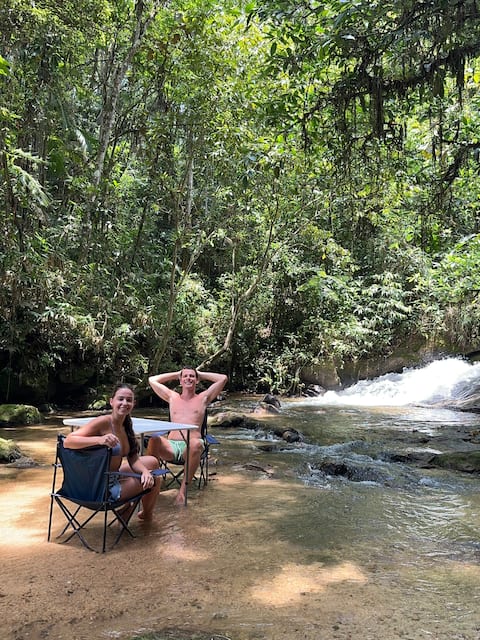 Country house with waterfall in the yard
