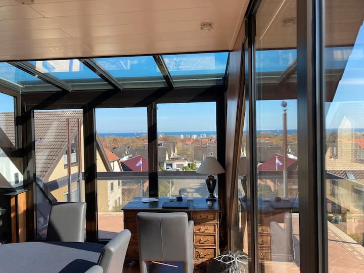 Sea view over the rooftops of Heiligenhafen