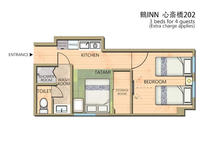 Tsuru INN Shinsaibashi202,5-min walk Nagahoribashi - Serviced