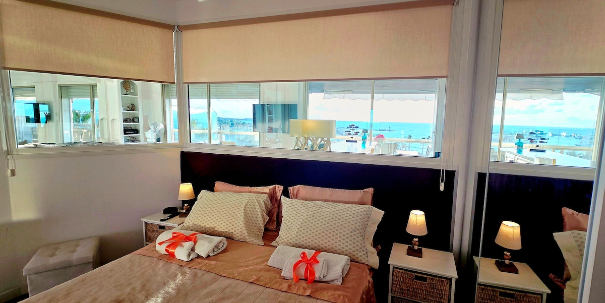 غرفة نوم مزدوجة - شقة دولسيفيتا لا ريالي - شقة إيجار للعطلات في كان وبوانت كروازيت وشاطئ كروازيت وقصر المهرجانات