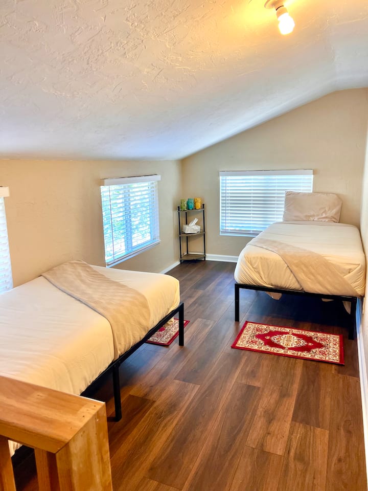 This is the loft with two twin beds, located above the game room.
