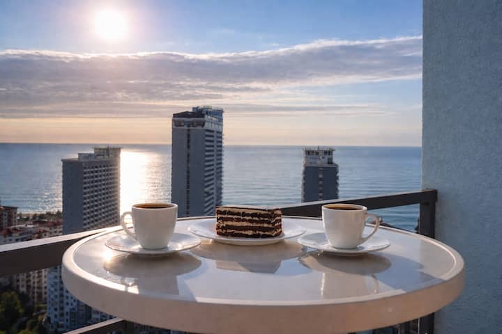 364 Large Sea View Studio, Balcony, King Bed - Batumi