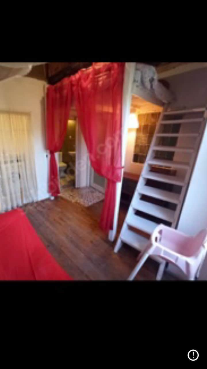 Er is een tweepersoonsbed en een slaapbank, die een eenpersoonsbed en een eenpersoonsbed kan zijn, en er is een toilet, douche en wasruimte in de kamer 