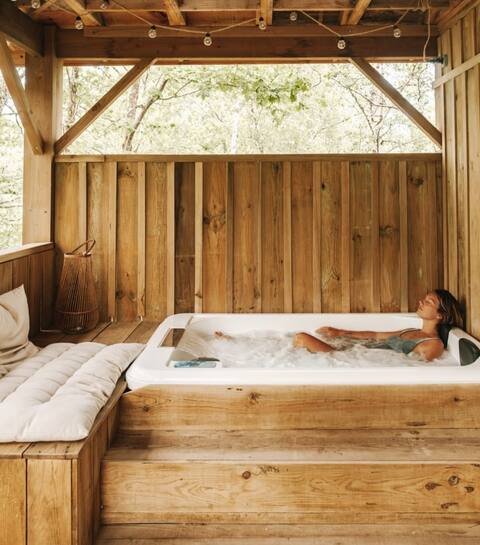 Unusual accommodation on stilts with a hot tub