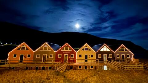 Blue boathouse in Klaksvík, Faroe Islands