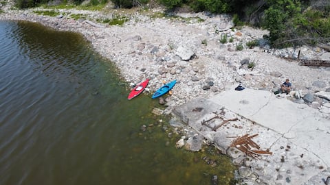 Lakefront with access ramp to ice fish getaway