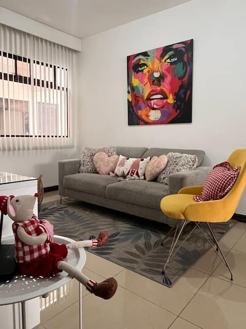 Warm apartment, security and free parking