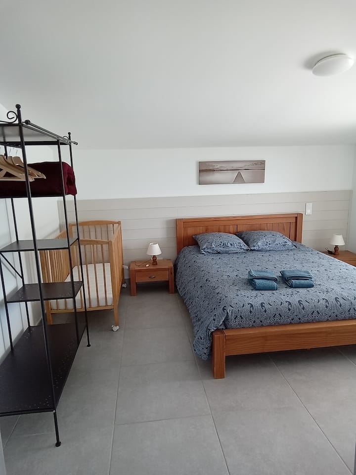 تفتح غرفة النوم على تراس مغطى 