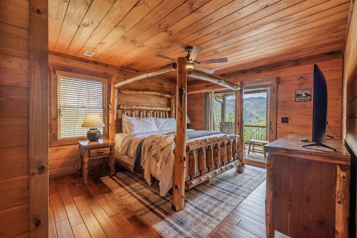 Upstairs bedroom at Above the Clouds — tucked above the treetops in this rustic North Georgia mountain cabin rental near Blue Ridge, GA.