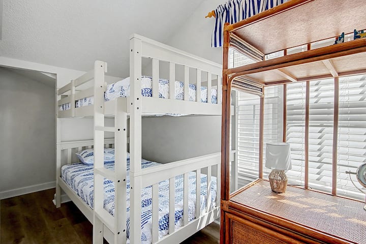 Cozy bunk room with two bunk beds—perfect for kids or groups