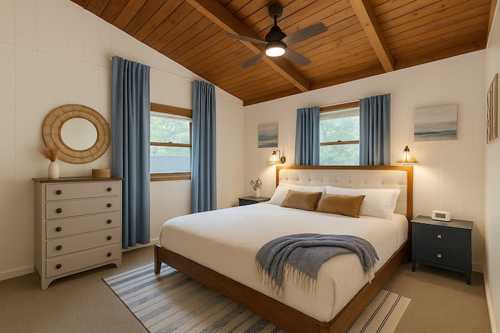 Bedroom 1 includes a King size bed, 3 dressers and a full closet. Bedside lamps are perfect for reading and blackout shades and sound machine ensure you get a good nights sleep. 