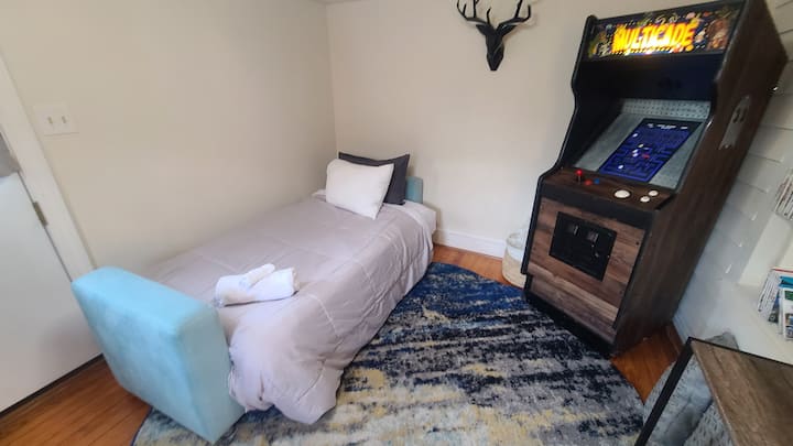 The game rooms including a futon/sofa bed