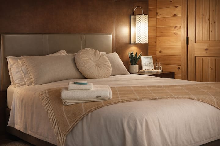 Enjoy this cozy full sized bed in your home away from home.  Let yourself unwind on the deck and then dip in for a solid nights sleep.