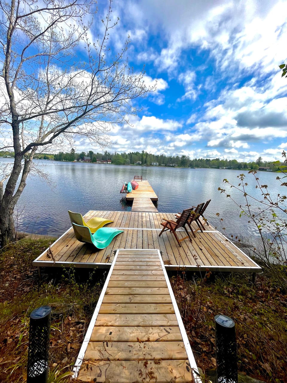 A black timber A-frame above the French River, French River, Ontario, Canada, photo 3 of 10