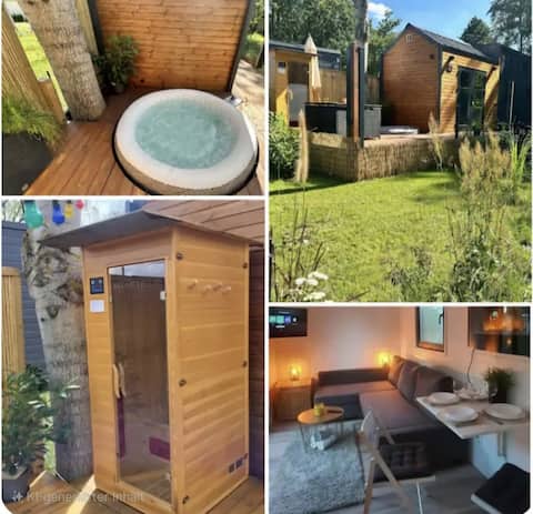 Tiny house with private hot tub and sauna