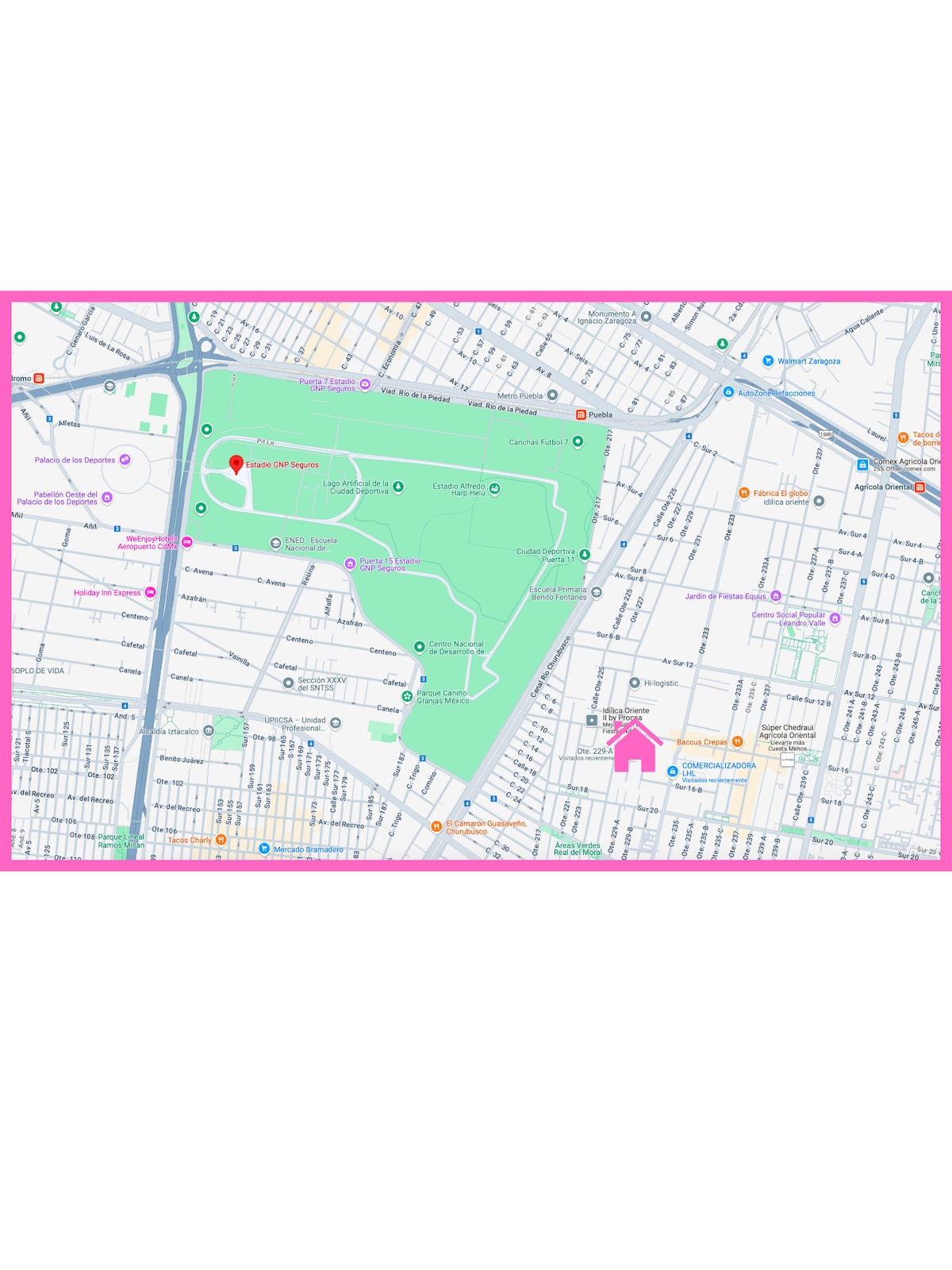 A detailed map highlights the surrounding area of the accommodation. Key locations are marked, including nearby parks and transportation options, providing an overview of accessibility and proximity to local attractions.