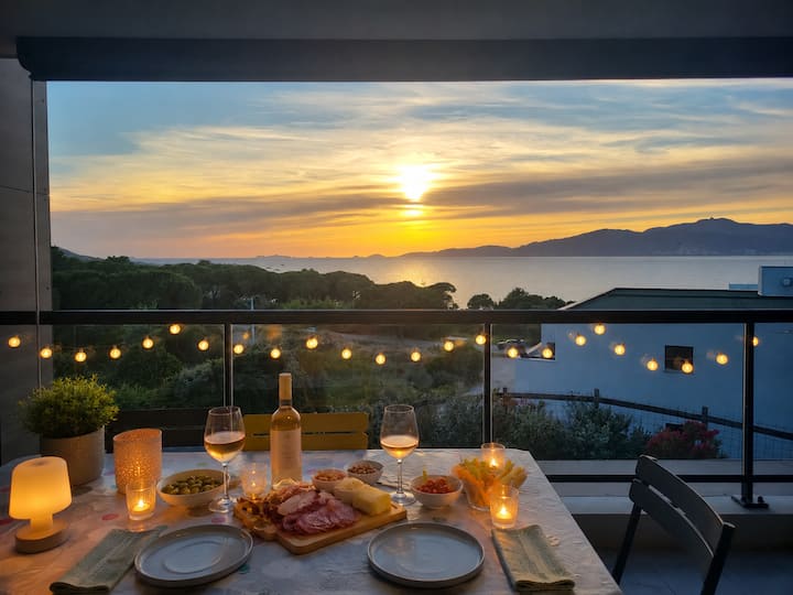 T3 Standing Vue Mer Jardin Terrasse Parking 4 Pers - Porticcio