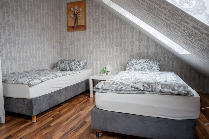 2 habitaciones con cama individual y TV