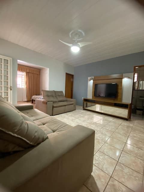 House in the center with a gourmet area.