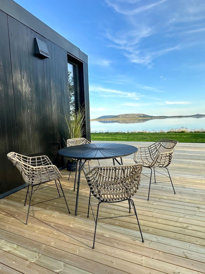 stylish lake cabin