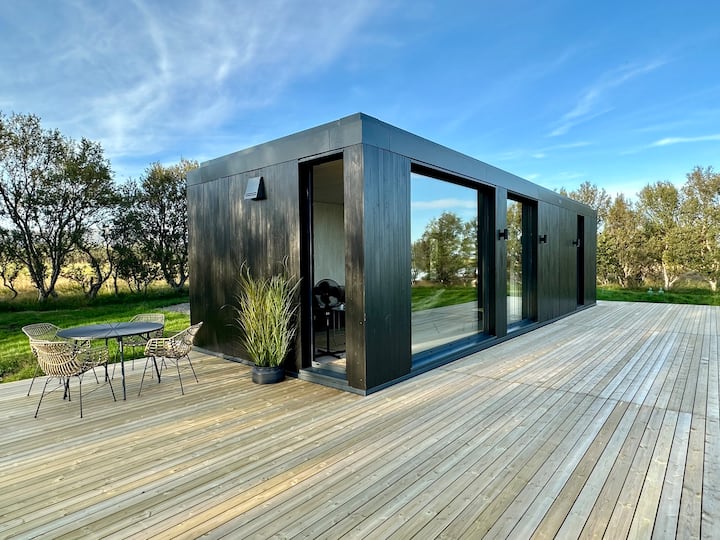 stylish lake cabin