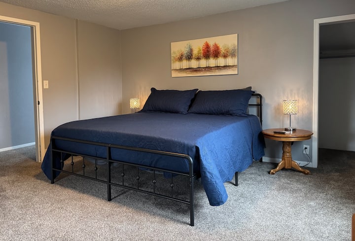 Bedroom 3 Upstairs- King bed, Blackout curtains and 32” WiFi TV