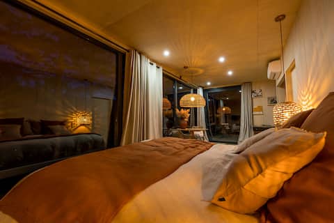 Luxury lodge with private Nordic bath