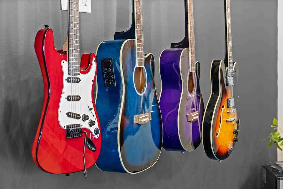 Music wall with vintage guitars