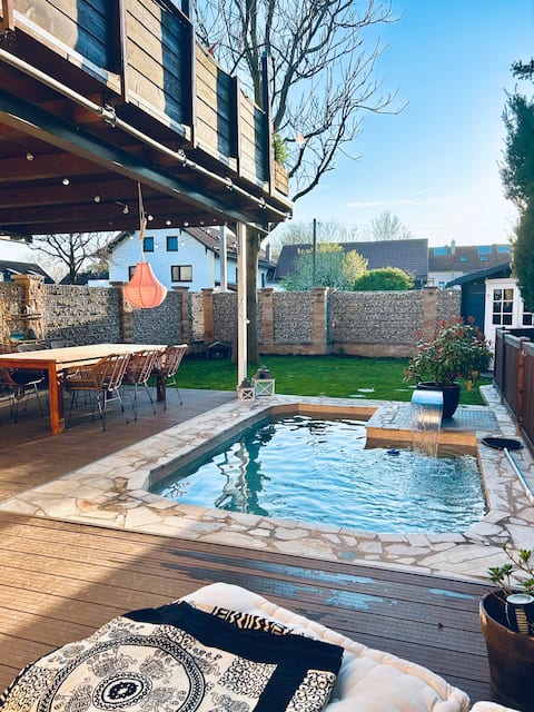 Wellness oasis with pool, fireplace & large terrace