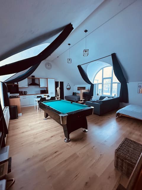 Loft in the middle of Nathan's countryside home.