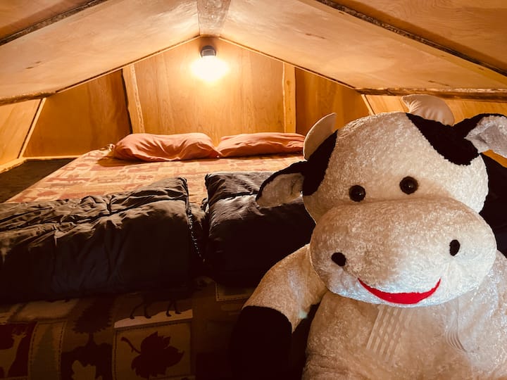 Small loft over the kitchen. Queen size bed. 