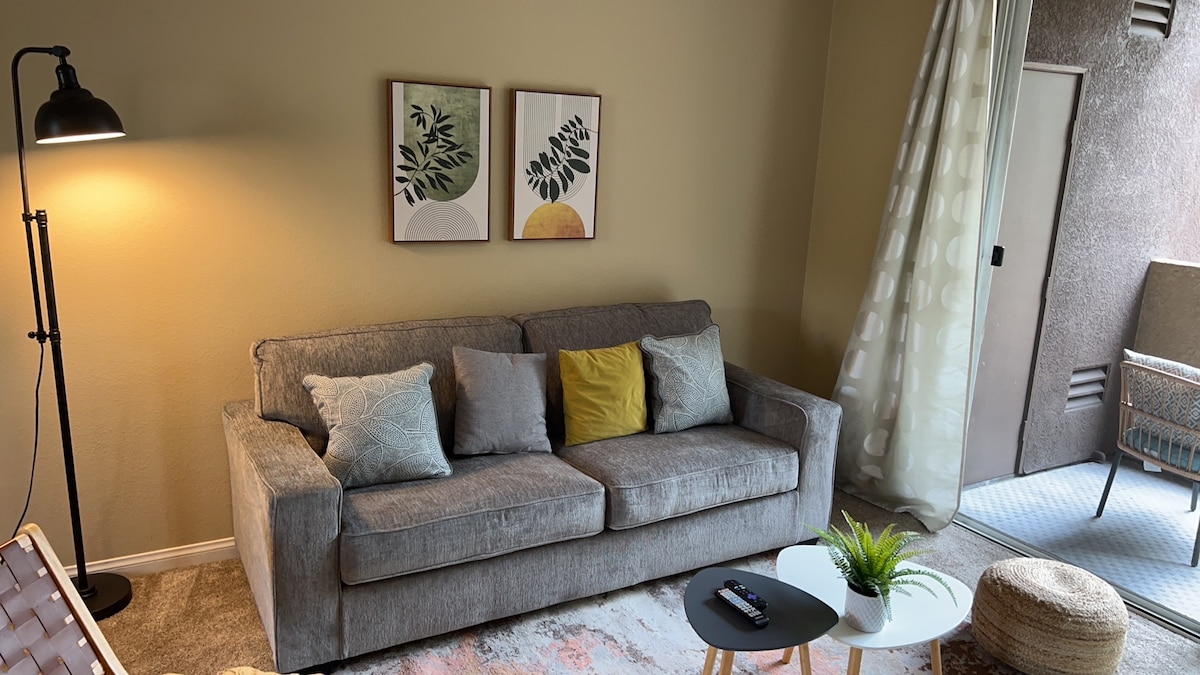 客厅配备全新沙发床，可转换为标准双人床