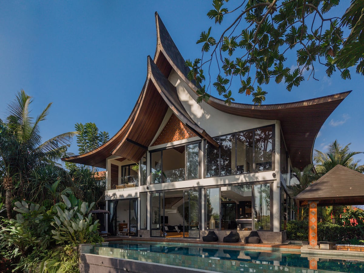 A Balinese roof above the trees