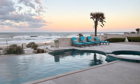 Beach front with private pool, hot tub, fire pit