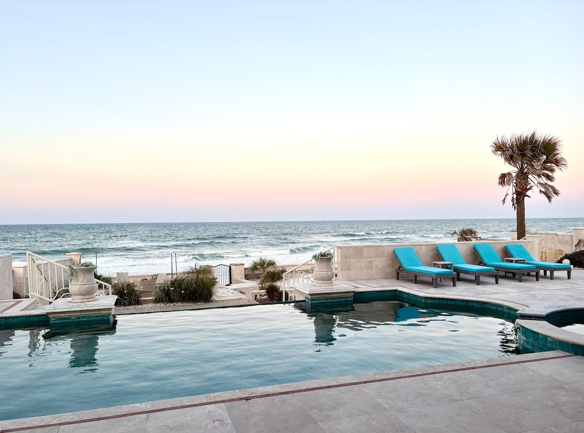 Beach front with private pool, hot tub, fire pit