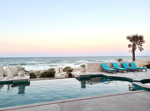 Beach front with private pool, hot tub, fire pit