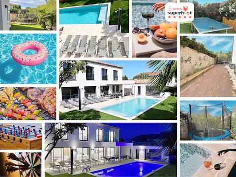 Modern villa, air condit.,  pool, quiet, 5 min sea