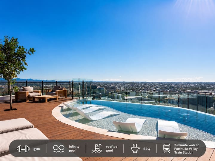 Lvl27 Rooftop Pool 1br Apartment + Walk To Station - 布里斯班