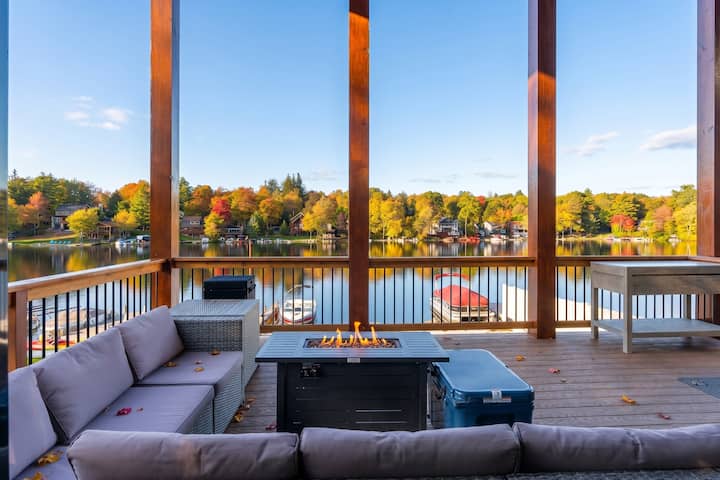 Modern Craftsman Lodge | Fire Pit Water Views - Poconos, PA