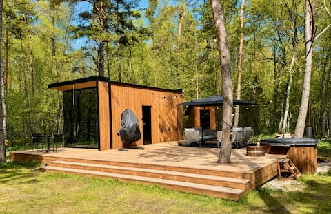 Telise TinyOne is a mirrored cabin with a hot tub