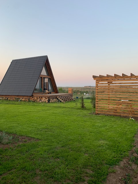 Cozy A-frame cabin in Karaganda.