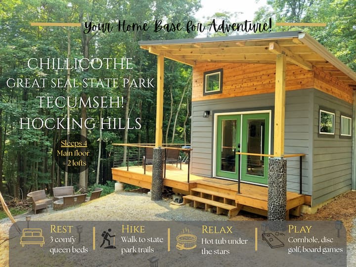 Walk to State Park trails! Hot tub+firepit+2 lofts