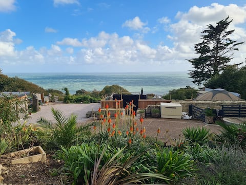 Puckaster Cove Cabin with stunning sea views