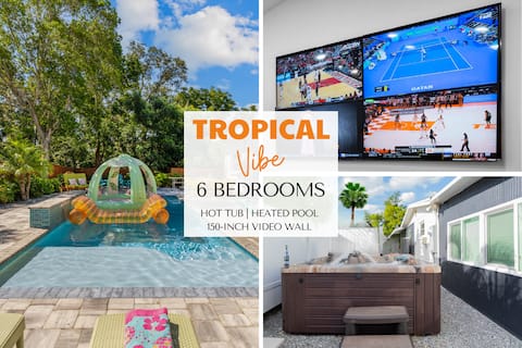 Tropical Vibe 6BR Sleeps 21 Heated Pool Hot Tub