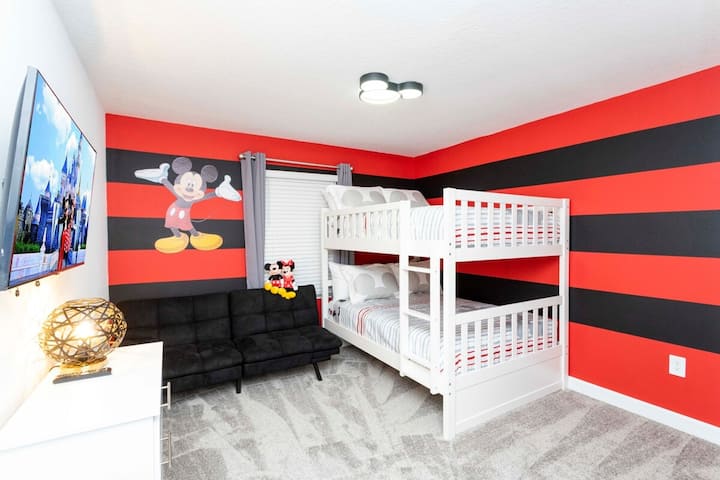 Bedroom 4: One Full-over-Full bunk bed & Smart TV, Mickey's  theme room