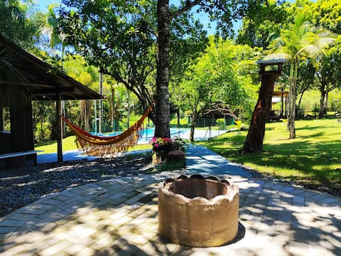 House with pool and kiosk