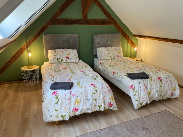 Dhomë gjumi dyshe, tavolinë veshjeje dhe hapësirë e varur, tharëse flokësh, blackout blind.