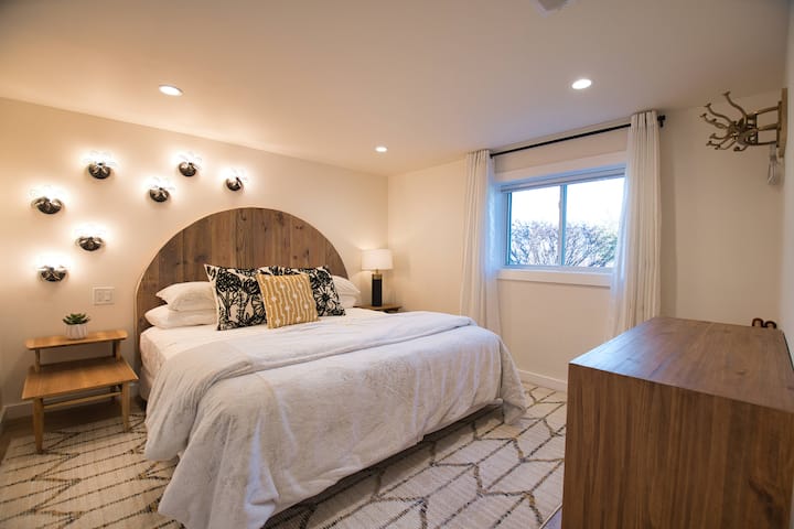 Bedroom #4 (located on the lower level)  King bed with private bath.  If you like it cool--this is your place (and my fave)!  The lower level is cooler than the main level.